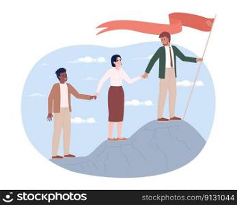 Leadership in project management flat concept vector spot illustration. Editable 2D cartoon characters on white for web design. Team leader with teammates creative idea for website, mobile app. Leadership in project management flat concept vector spot illustration