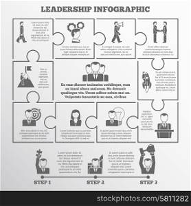 Leadership infographic set . Leadership and startup puzzle infographic set with three steps of success flat vector illustration