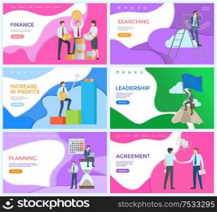 Leadership man on top of mountain with briefcase vector. Agreement with partner on contract, making profits, finance achievement, steps in planning. Leadership Man on Top of Mountain with Briefcase
