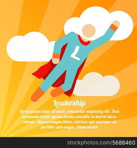 Leadership poster with superman superhero business success achievements idea vector illustration