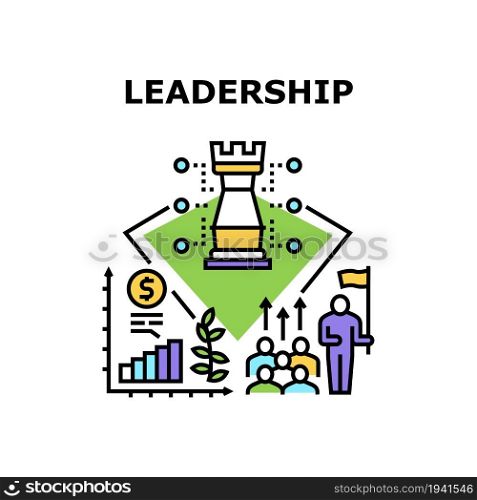 Leadership Skill Vector Icon Concept. Leadership Skill For Educate And Managing Team Colleagues, Increase Sales And Money Profit. Strategy Planning And Monitoring Working Process Color Illustration. Leadership Skill Vector Concept Color Illustration