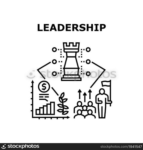 Leadership Skill Vector Icon Concept. Leadership Skill For Educate And Managing Team Colleagues, Increase Sales And Money Profit. Strategy Planning And Monitoring Working Process Black Illustration. Leadership Skill Vector Concept Black Illustration