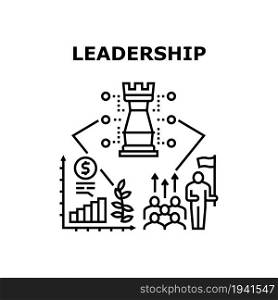 Leadership Skill Vector Icon Concept. Leadership Skill For Educate And Managing Team Colleagues, Increase Sales And Money Profit. Strategy Planning And Monitoring Working Process Black Illustration. Leadership Skill Vector Concept Black Illustration
