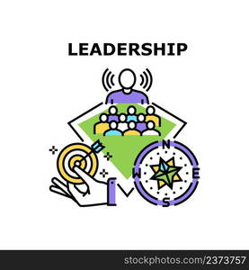 Leadership Work Vector Icon Concept. Businessman Boss Leadership Occupation For Motivate And Controlling Employees Working Process. Leader Success Target Achievement Color Illustration. Leadership Work Vector Concept Color Illustration