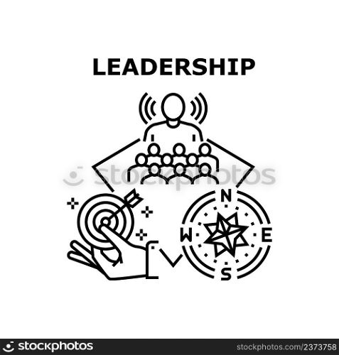Leadership Work Vector Icon Concept. Businessman Boss Leadership Occupation For Motivate And Controlling Employees Working Process. Leader Success Target Achievement Black Illustration. Leadership Work Vector Concept Black Illustration
