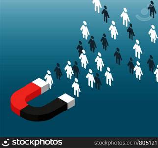 Leads generation. Web traffic attraction. Magnet attracts people icons. Inbound marketing vector concept. Illustration of potential client and follower magnetism. Leads generation. Web traffic attraction. Magnet attracts people icons. Inbound marketing vector concept