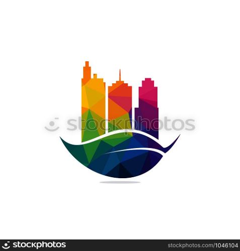 Leaf and Buildings vector logo design. Cleaning service logo design idea. Creative Eco symbol template.