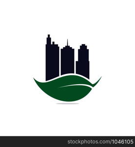 Leaf and Buildings vector logo design. Cleaning service logo design idea. Creative Eco symbol template.