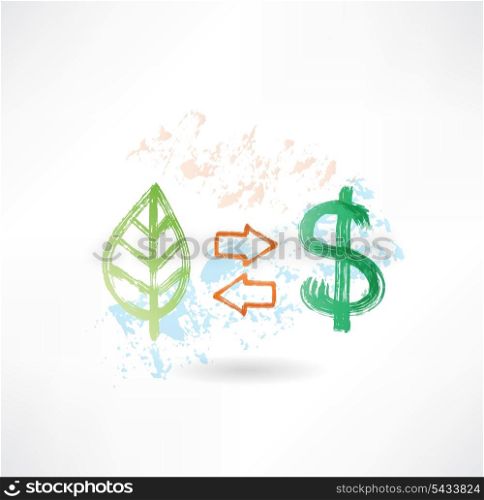 leaf and dollar grunge icon