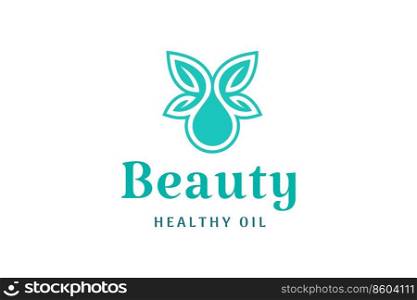 Leaf and droplet logo in elegant and modern style for beauty and health