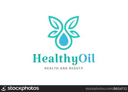 Leaf and droplet logo in elegant and modern style for beauty and health