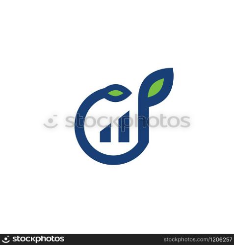 Leaf and graph logo design. Landscaping graph logo vector.