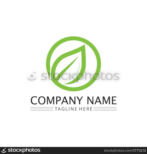 LEAF AND NATURE TREE LOGO FOR BUSINESS VECTOR GREEN PLANT ECOLOGY DESIGN ICON