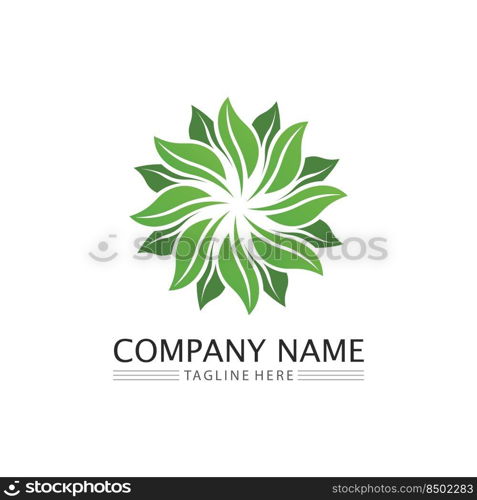 LEAF AND NATURE TREE LOGO FOR BUSINESS VECTOR GREEN PLANT ECOLOGY DESIGN ICON