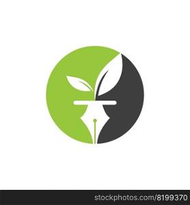 Leaf and pen logo design. Education and writer community Logo. Institutional and educational vector logo design. 