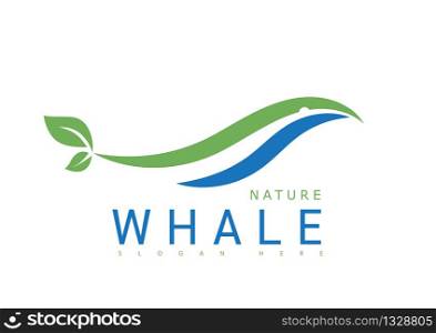Leaf And Whale Fish logo design Vector