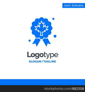 Leaf, Award, Badge, Quality Blue Solid Logo Template. Place for Tagline