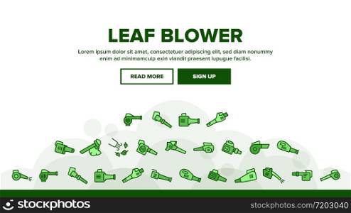 Leaf Blower Equipment Landing Web Page Header Banner Template Vector. Leaf Blower Electronic Device, Cleaning Blowing Tool Machine, Gardening Appliance Illustrations. Leaf Blower Equipment Landing Header Vector
