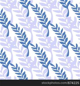 Leaf branch backdrop. Blue leaves seamless pattern.Vector illustration on white background for textile or book covers, wallpapers, design, graphic art, wrapping. Leaf branch backdrop. Blue leaves seamless pattern.