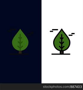 Leaf, Canada, Plant Icons. Flat and Line Filled Icon Set Vector Blue Background