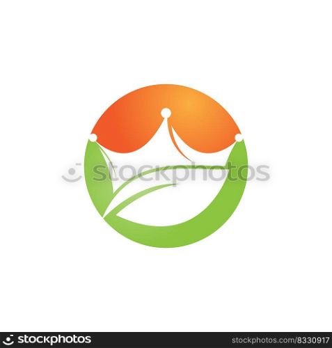 Leaf crown vector logo design. Green leaf crown therapy company logo design template. 