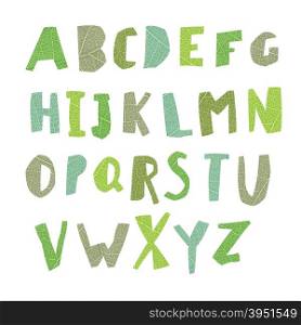 Leaf Cut Alphabet. Easy edited colors of letters. Capital letters. Each letter in separate group and ready for use. Good for ecology, environment, nature, organic themed designs