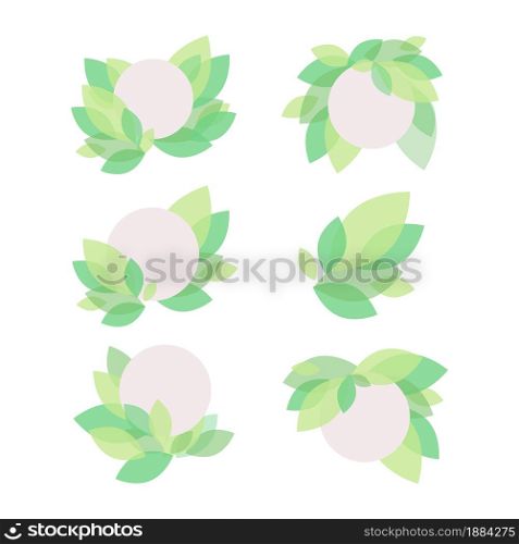 Leaf detail brochure element design set. Floral border with circle. Vector illustration with empty copy space for text. Editable shapes for poster decoration. Creative and customizable frame bundle. Leaf detail brochure element design set