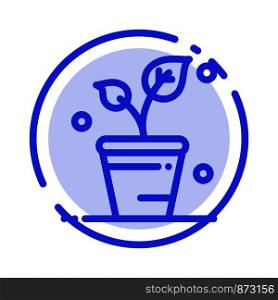 Leaf, Ecology, Spring, Nature Blue Dotted Line Line Icon