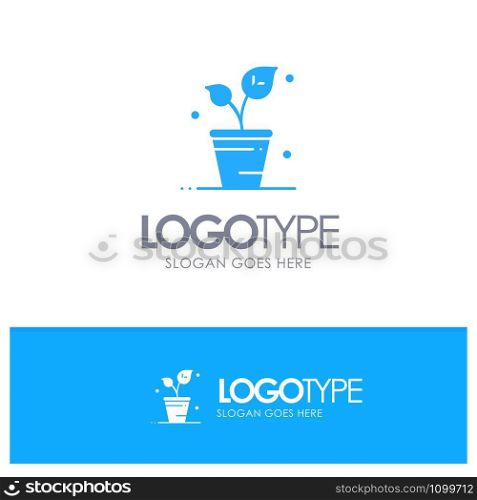 Leaf, Ecology, Spring, Nature Blue Solid Logo with place for tagline