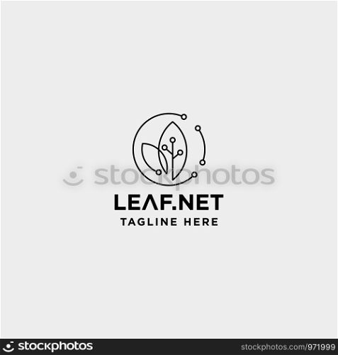 leaf green technology logo design nature tech symbol icon illustration. leaf green technology logo design nature tech symbol icon