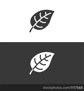 Leaf. Icon on black and white background. Nature flat vector illustration