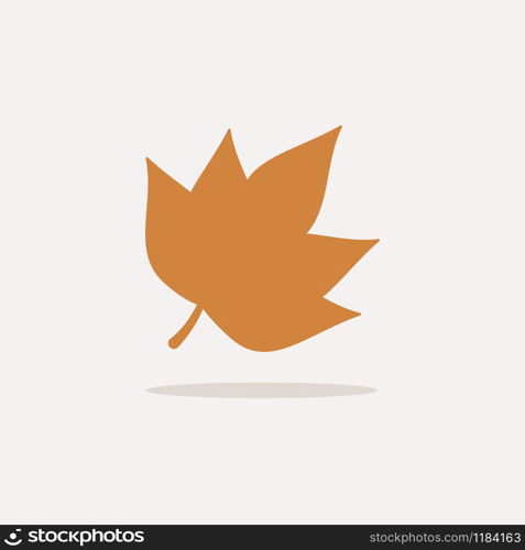 Leaf. Icon with shadow on a beige background. Autumn flat vector illustration