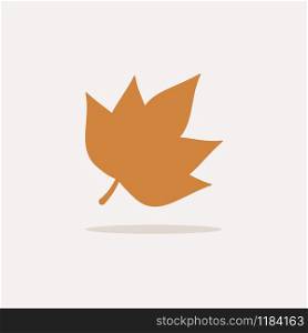 Leaf. Icon with shadow on a beige background. Autumn flat vector illustration