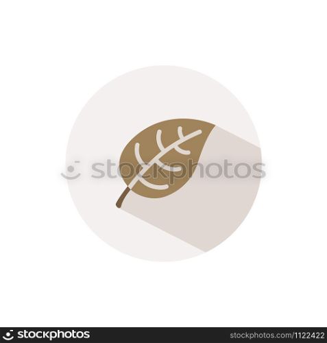 Leaf. Icon with shadow on a beige circle. Fall flat vector illustration