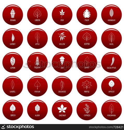 Leaf icons set. Simple illustration of 25 leaf vector icons red isolated. Leaf icons set vetor red