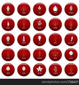 Leaf icons set. Simple illustration of 25 leaf vector icons red isolated. Leaf icons set vetor red