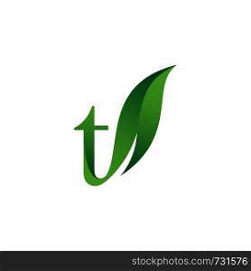 leaf initial T logo template