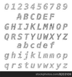 Leaf letter handwritten alphabet for use in design, vector illustration
