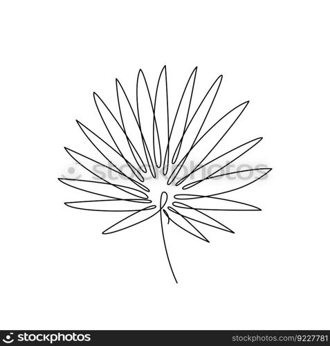 LEAF LINE ART. Vector plant leaf Continuous Line Drawing. Vector for print poster, card, sticker tattoo, tee with palm tree leaf. One Line art black Hand Drawn simple Illustration on White Background. LEAF LINE ART. Vector plant leaf Continuous Line Drawing. Vector illustration with palm tree leaf