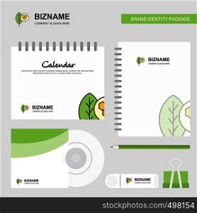 Leaf Logo, Calendar Template, CD Cover, Diary and USB Brand Stationary Package Design Vector Template