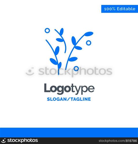 Leaf, Nature, Plant, Spring Blue Solid Logo Template. Place for Tagline