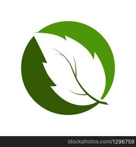 leaf of a plant, a symbol of ecology, is cut into the circle. Logo, logo, or sticker for websites and apps. A logo is an emblem or sticker for websites, applications, postcards, or business cards