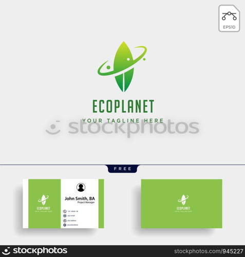 leaf planet nature simple logo template vector illustration icon element with business card. leaf planet nature simple logo template vector illustration icon element