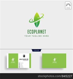leaf planet nature simple logo template vector illustration icon element with business card. leaf planet nature simple logo template vector illustration icon element