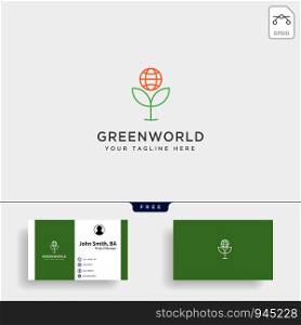 leaf planet nature simple logo template vector illustration icon element with business card. leaf planet nature simple logo template vector illustration icon element
