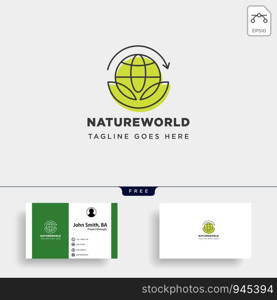 leaf planet nature simple logo template vector illustration icon element with business card. leaf planet nature simple logo template vector illustration icon element