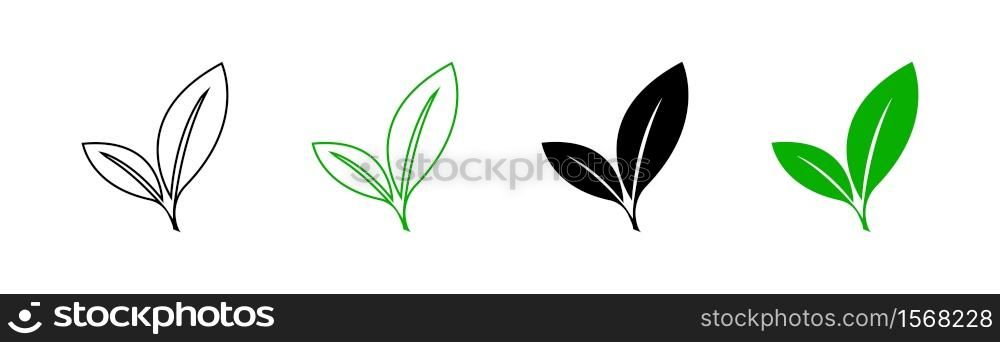 Leaf set eco icon in flat style. Abstract template green logo element. Simple vector illustration.