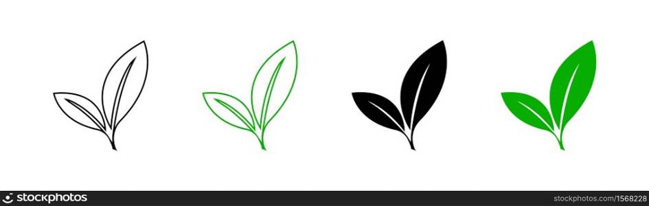 Leaf set eco icon in flat style. Abstract template green logo element. Simple vector illustration.