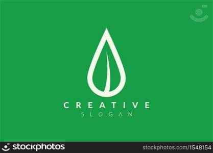 Leaf shape and shape of water droplets combined. Modern vector design. Monogram and flat logo style. Minimalist icons and symbols