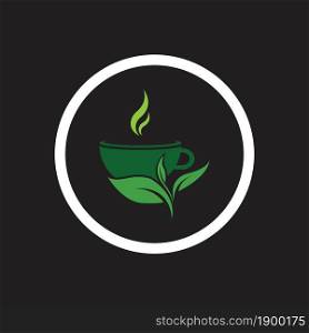 leaf shoots green organic tea mug leaf logo symbol design ideaon black background